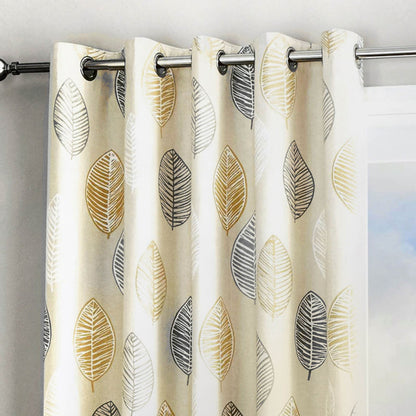 Skandi Leaf Ochre Eyelet Curtains