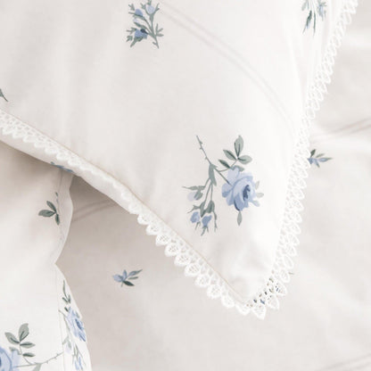 Bianca Fine Linens Vintage Rosebud Lace Reversible Cotton Bedding Duvet Cover Set Blue