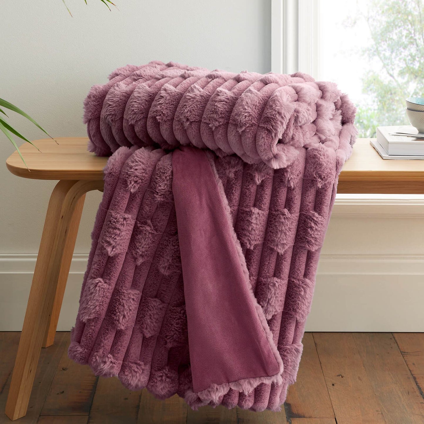 So Soft Carved Faux Fur Blanket Throw Pink