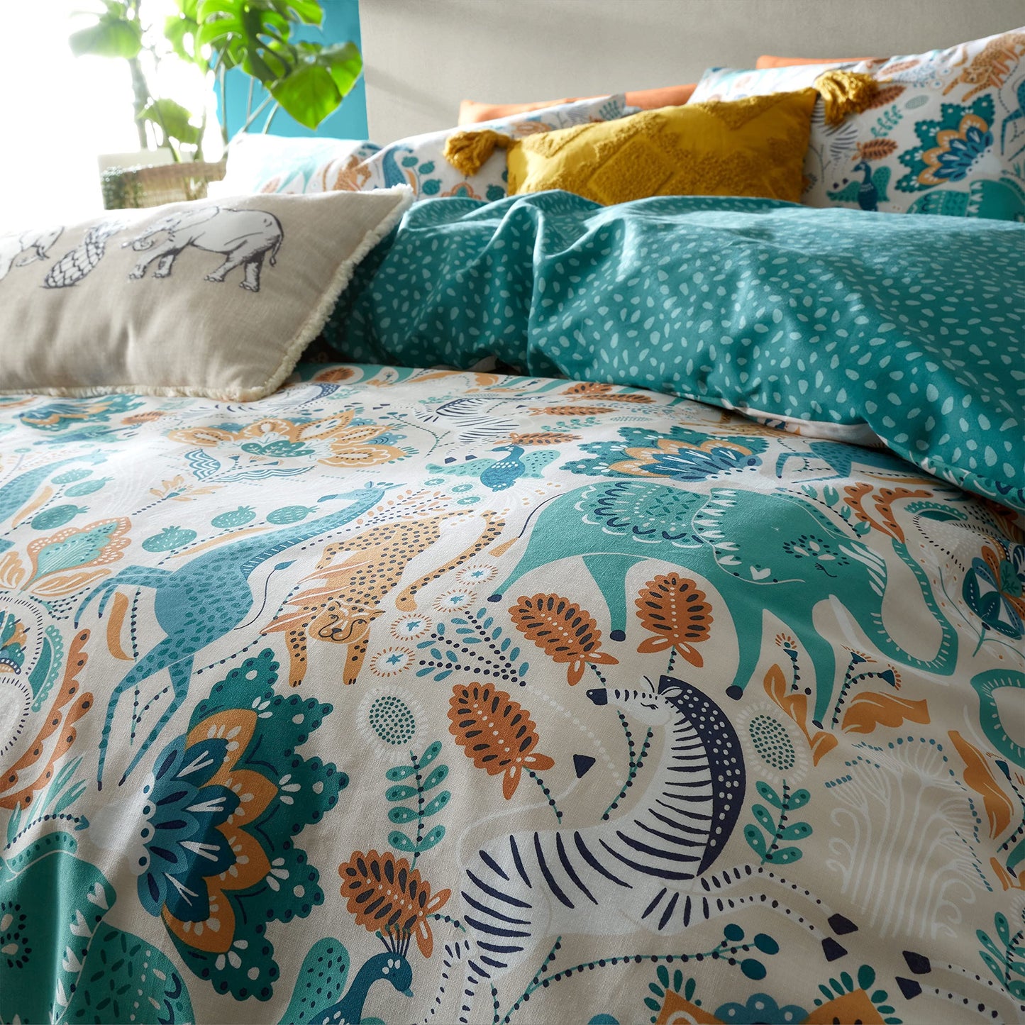 Carnival Animals Teal Duvet Set