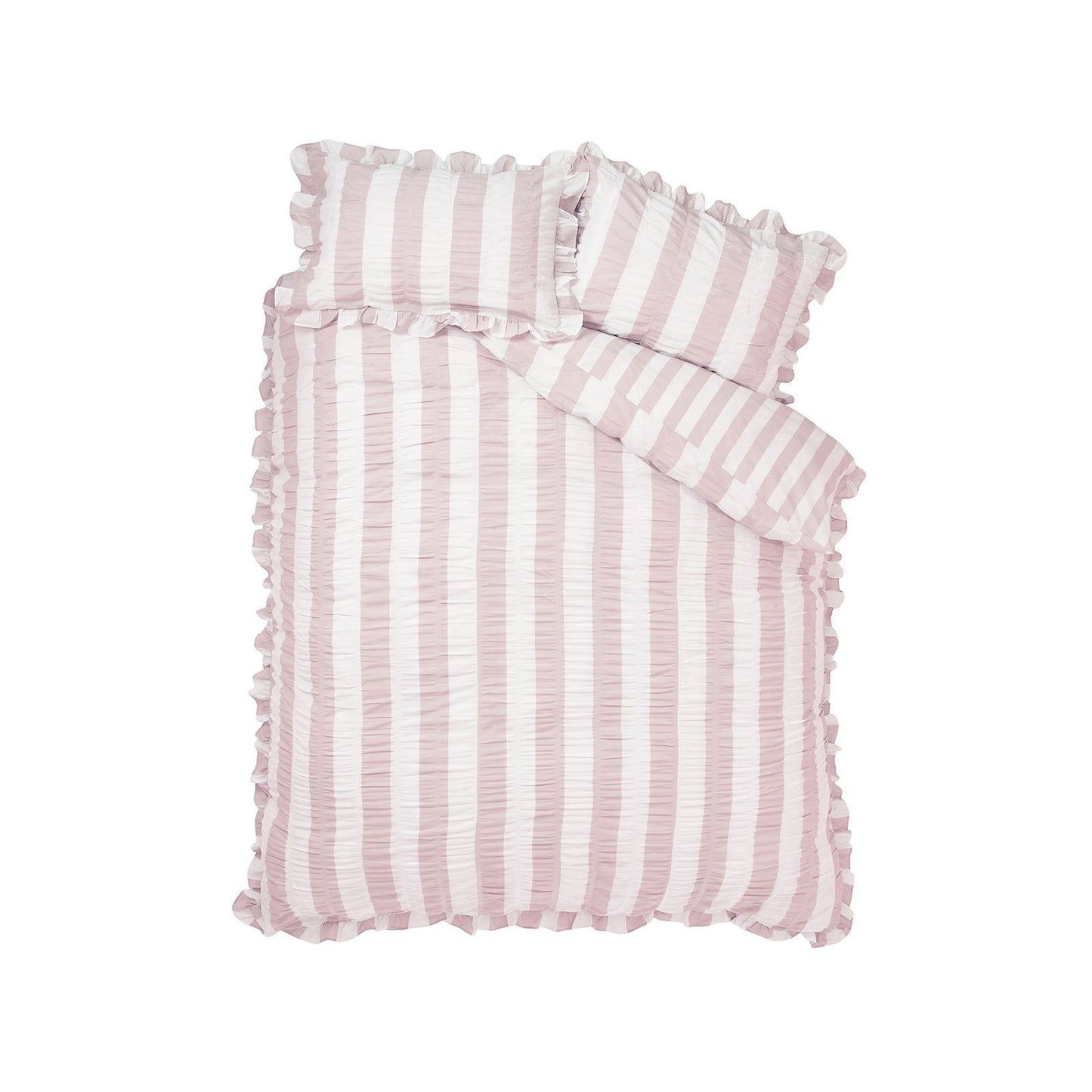 Catherine Lansfield Seersucker Frill Stripe Pink Duvet Cover Set
