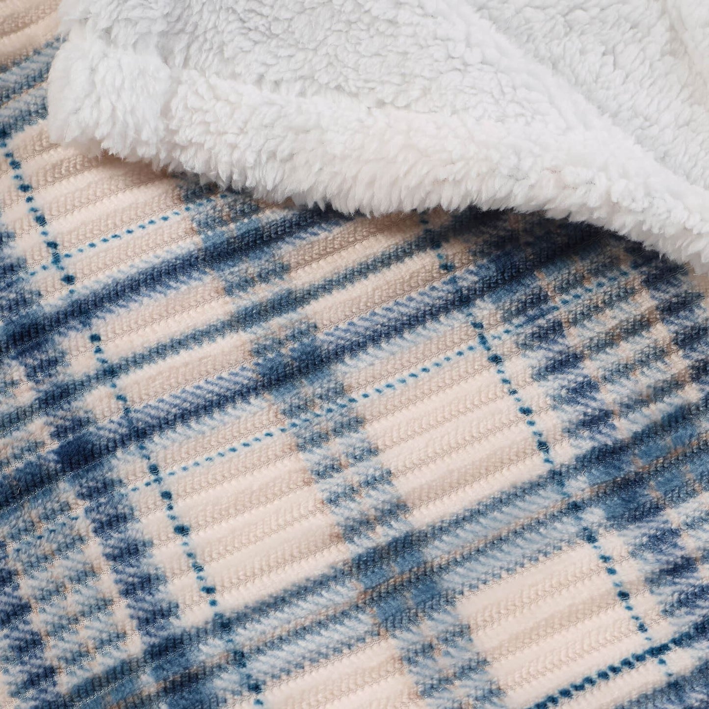 Catherine Lansfield Cosy Ribbed Check Blanket Throw Blue - 130x170cm
