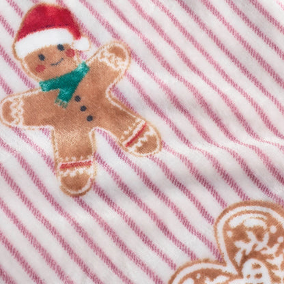 Catherine Lansfield Christmas Gingerbread Stripe Cosy Fleece Blanket Throw Natural - 130x170cm
