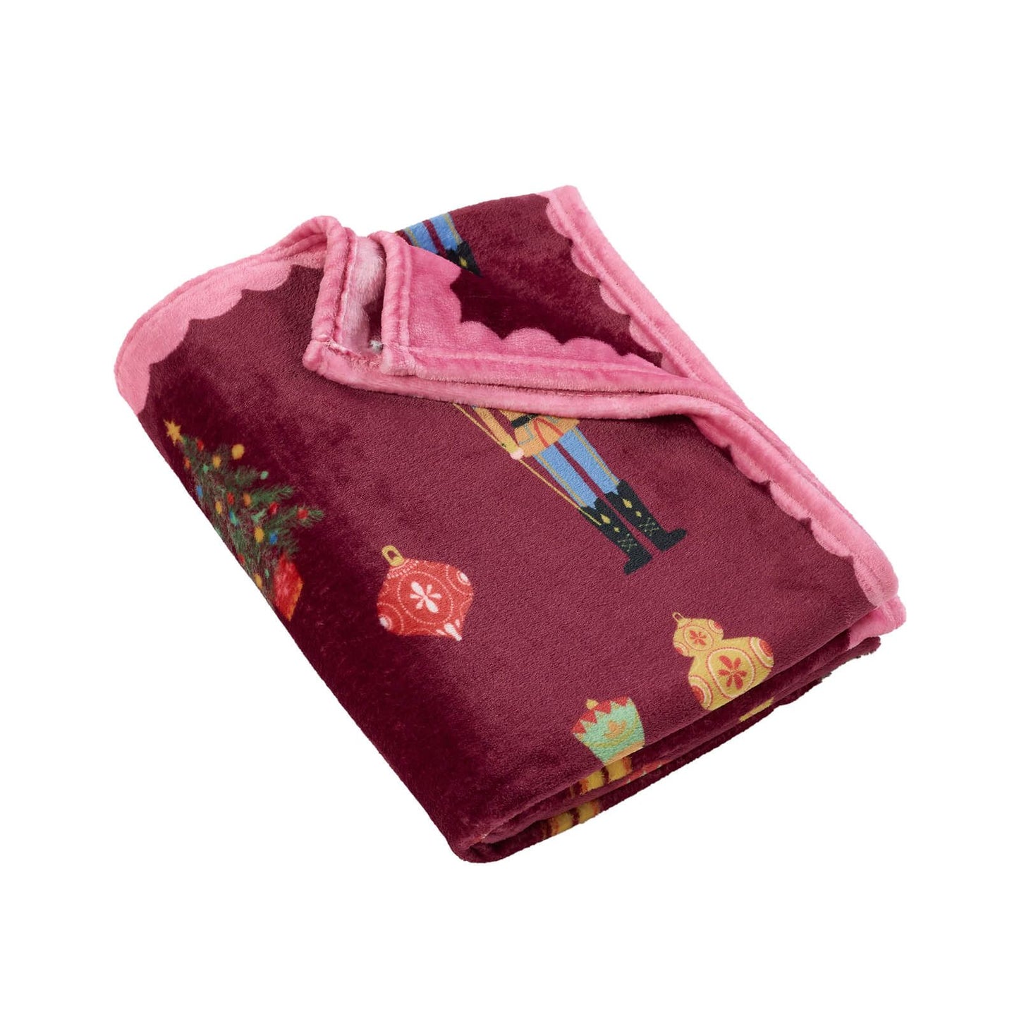 Catherine Lansfield Christmas Nutcracker Fleece Cosy Blanket Throw Plum - 130x170cm