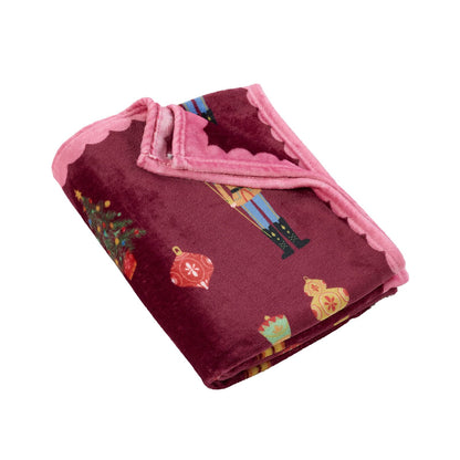 Catherine Lansfield Christmas Nutcracker Fleece Cosy Blanket Throw Plum - 130x170cm
