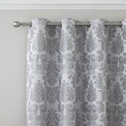 Damask Silver Eyelet Curtains