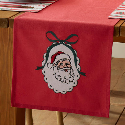 Catherine Lansfield Christmas Vintage Stripe Embroidered Cotton Dining Table Runner Red - 32x220cm