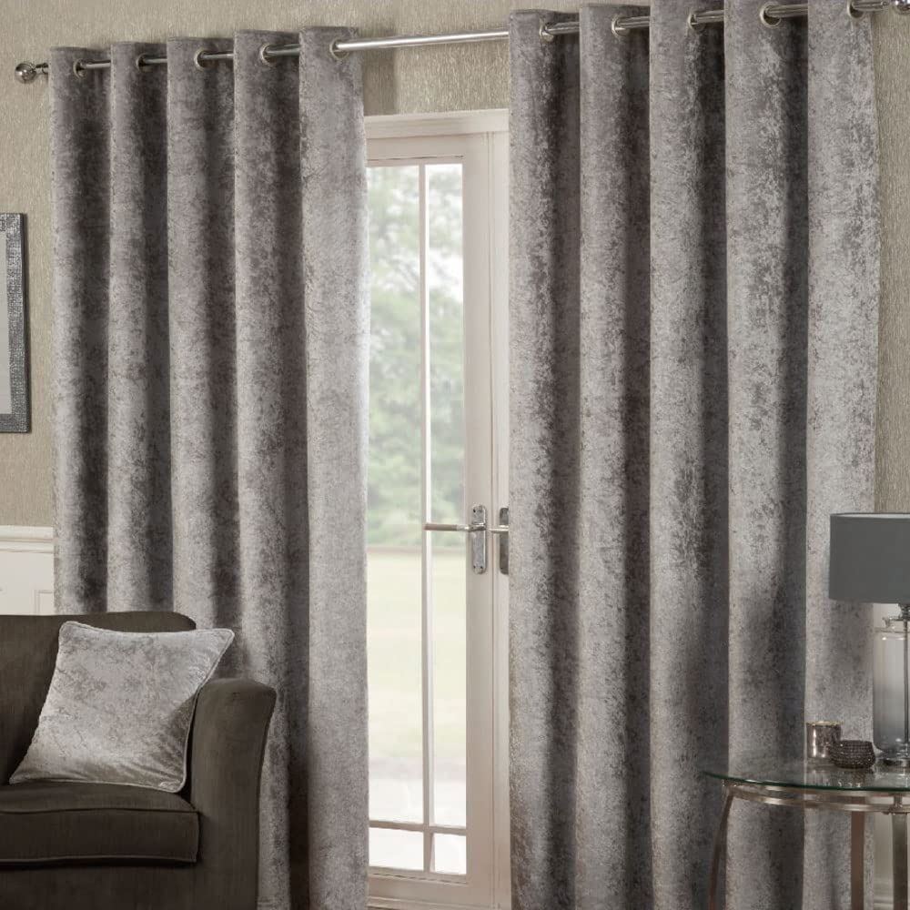 Crushed Velvet Silver Eyelet Curtains