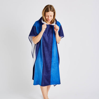 Stripe Hooded Cotton 92x108cm Towel Poncho Blue