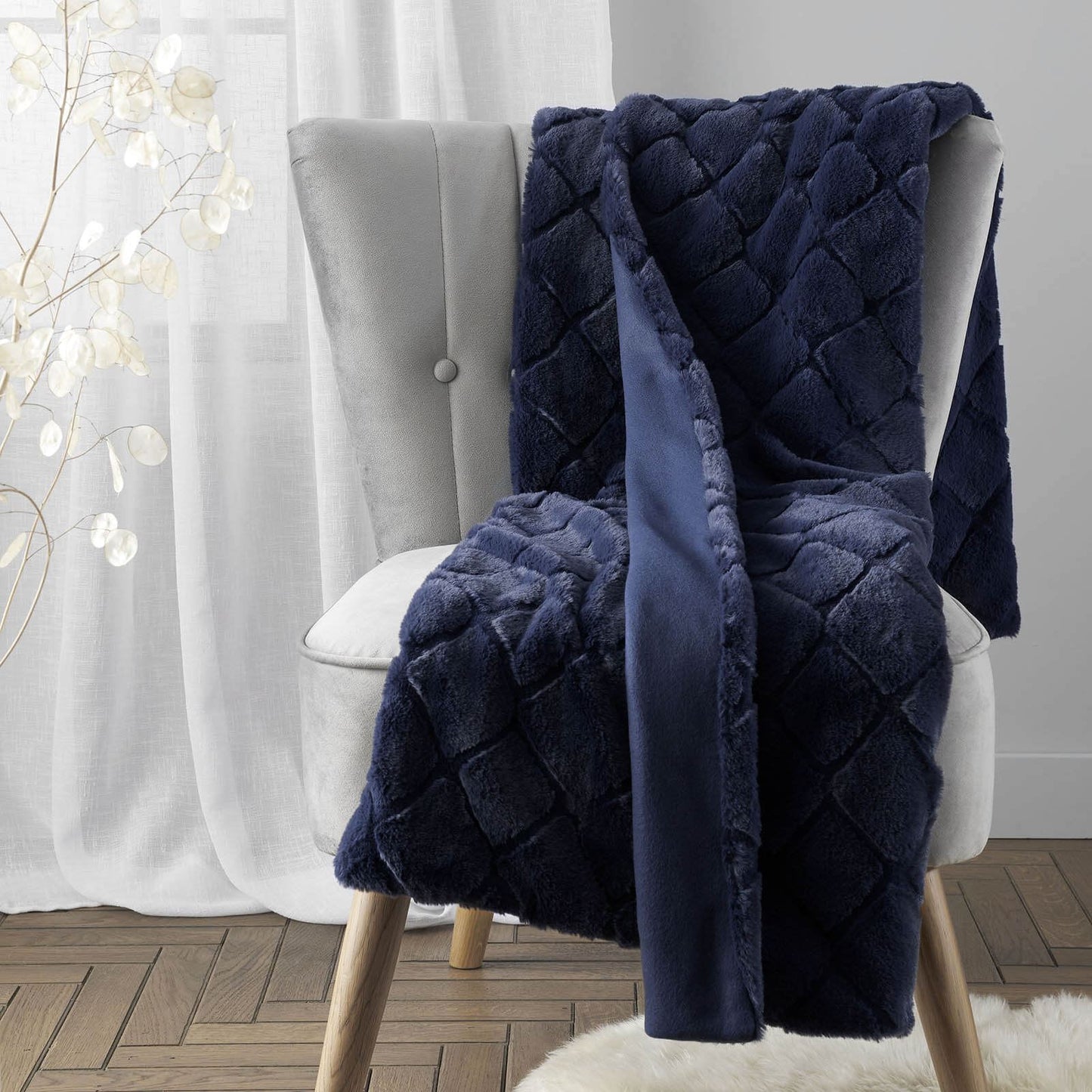 Downstairs Living Diamond Navy Throw