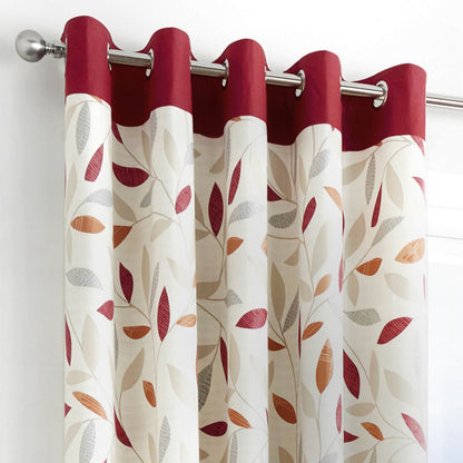 Beechwood Leaf Red Eyelet Curtains