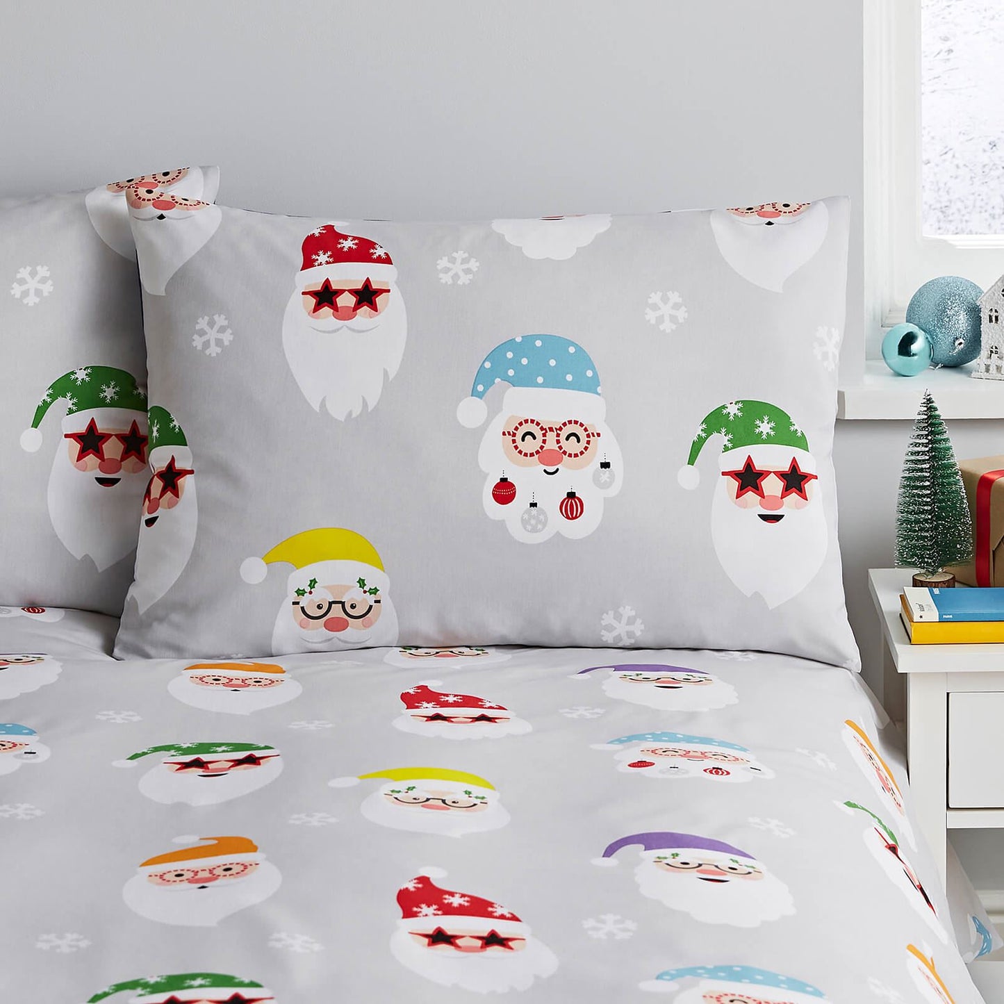 Christmas Santa Spec-Tacular Grey Duvet Cover Set