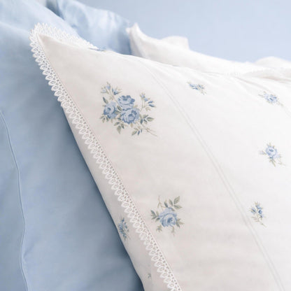 Bianca Fine Linens Vintage Rosebud Lace Reversible Cotton Bedding Duvet Cover Set Blue