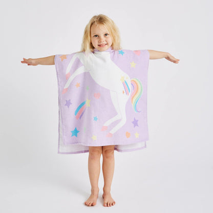 Kids Unicorn Hooded Cotton 60x120cm Towel Poncho Lilac