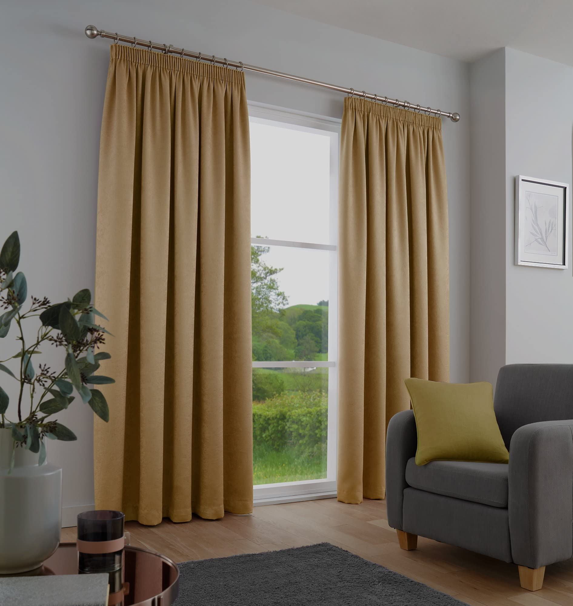 Galaxy Ochre Pencil Pleat Curtains