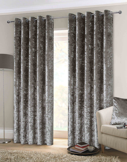 Crushed Silver Velvet Eyelet Curtains