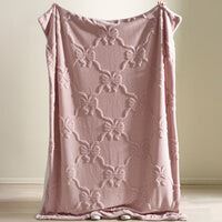 Catherine Lansfield Carved Bow Cosy Fleece Blanket Throw Pink - 130x170cm