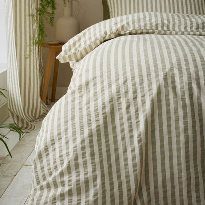 Pineapple Elephant Cotton Rich Woven Stripe Green Duvet Cover Set
