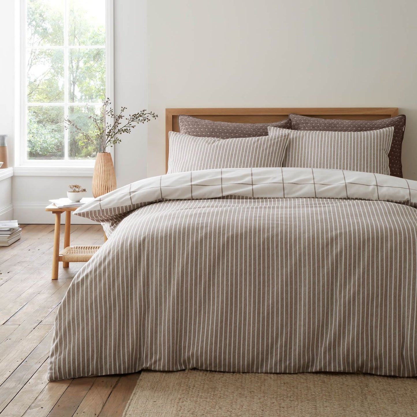 Bianca Fine Linens Regal Checked Reversible Cotton Bedding Duvet Cover Set Mole