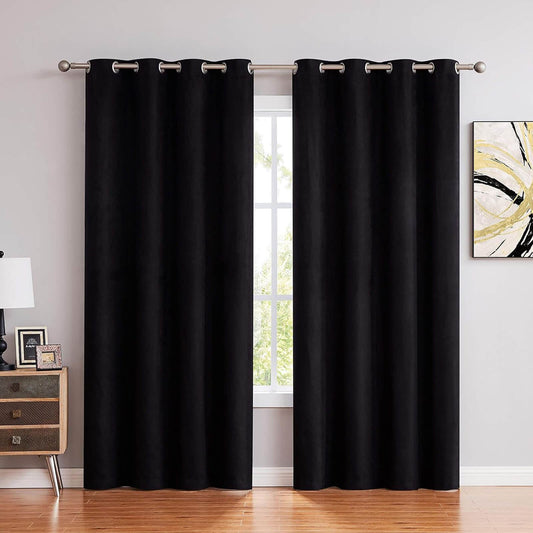 Faux Suede Black Eyelet Curtains