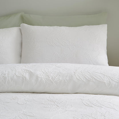 Catherine Lansfield Jacquard Leaves Bedding Duvet Cover Set White
