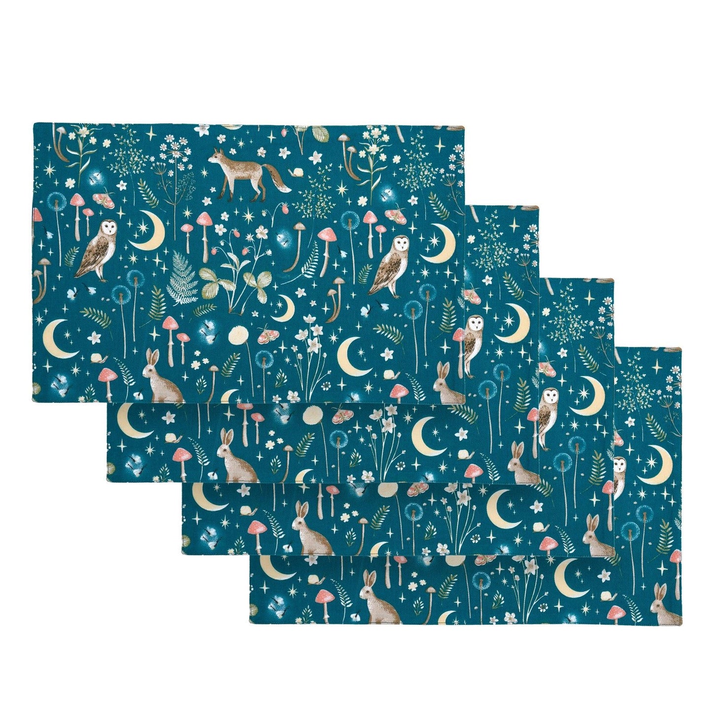 Catherine Lansfield Enchanted Twilight Animals Cotton Dining Placemat 4 Pack Green - 30x46cm