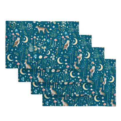Catherine Lansfield Enchanted Twilight Animals Cotton Dining Placemat 4 Pack Green - 30x46cm