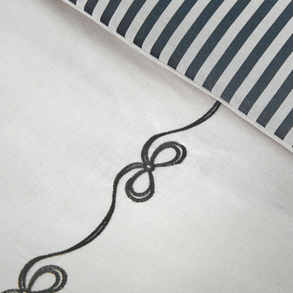 Catherine Lansfield Bow Embroidered Cotton Bedding Duvet Cover Set Cream / Black
