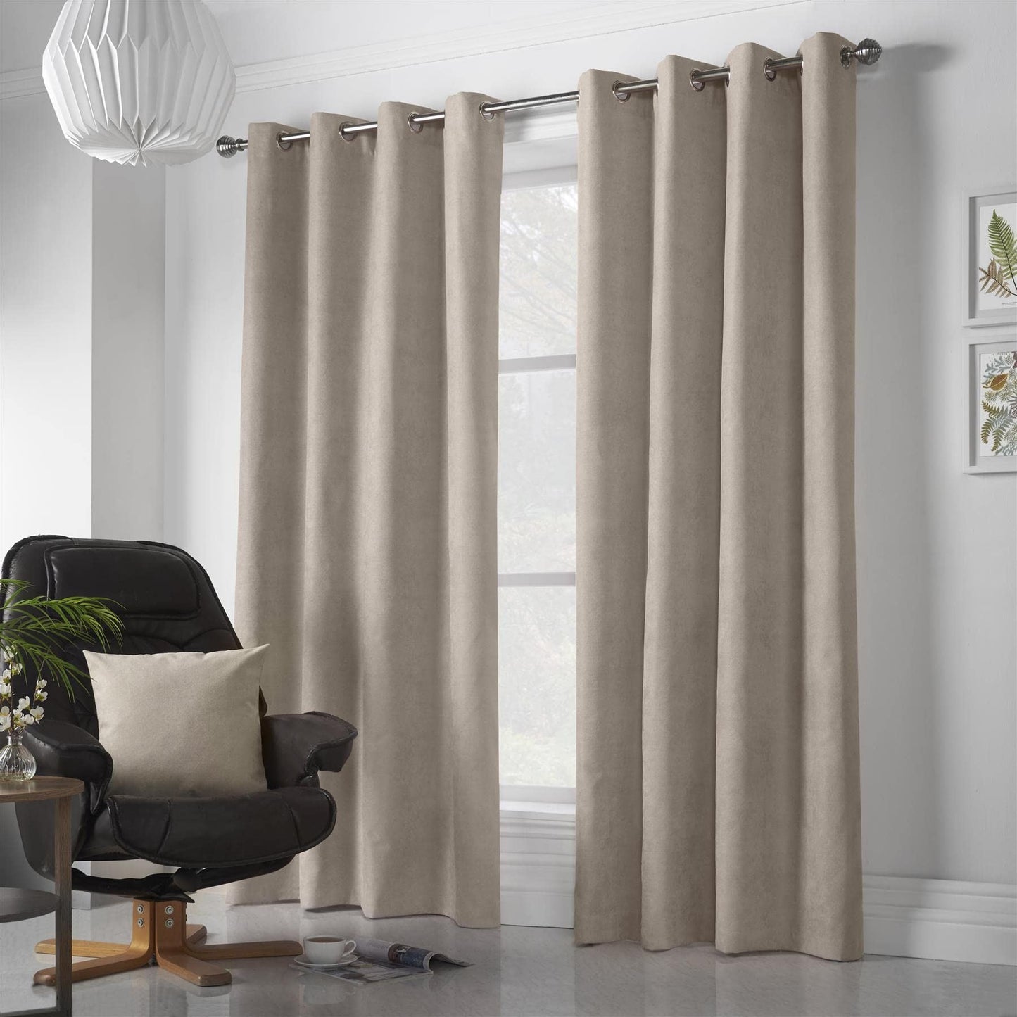 Velvet Chenille Taupe Eyelet Curtains