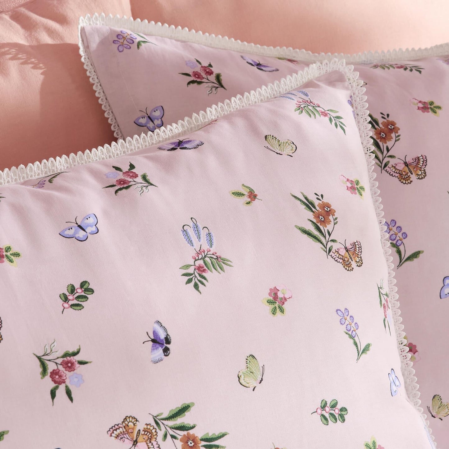 Cath Kidston Flutter Floral Reversible Cotton Bedding Duvet Cover Set Pink