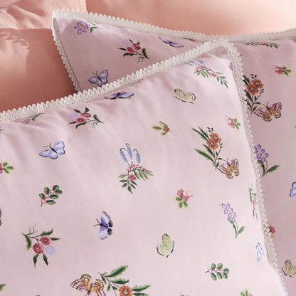 Cath Kidston Flutter Floral Reversible Cotton Bedding Duvet Cover Set Pink