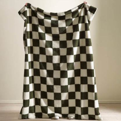 Catherine Lansfield Cosy Soft Checkerboard Fleece Blanket Throw Green - 130x170cm