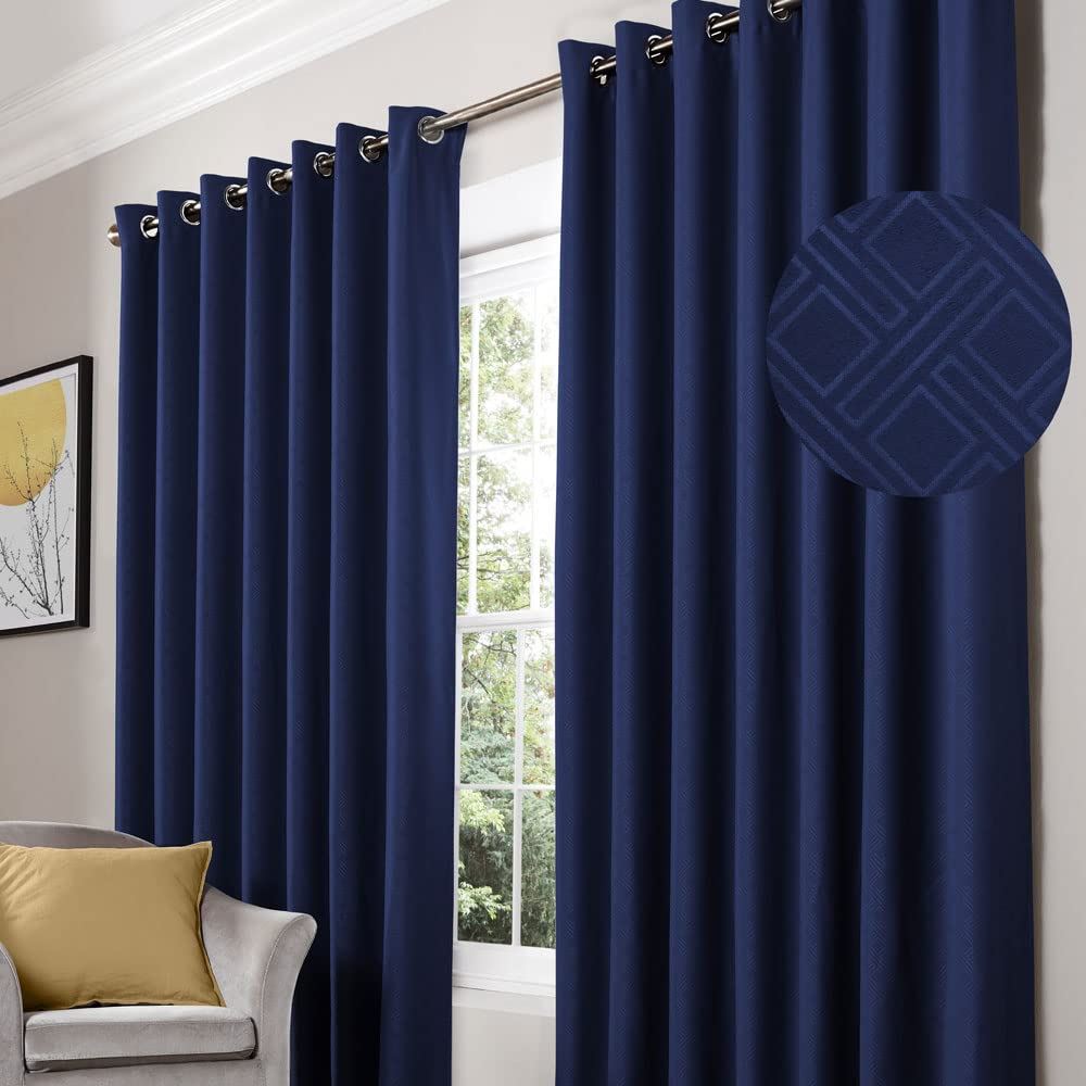 Diamond Blue Eyelet Curtains