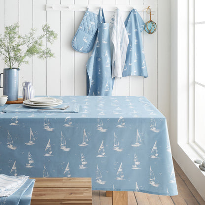 Catherine Lansfield Salcombe Boats Blue Table Cloth