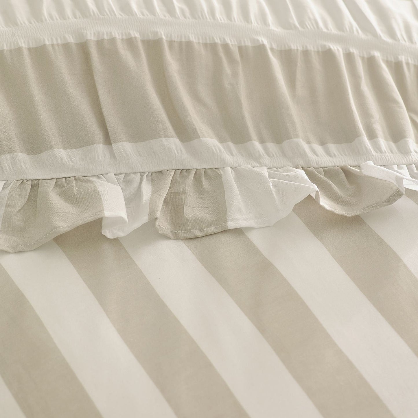 Catherine Lansfield Seersucker Frill Stripe Natural Duvet Cover Set