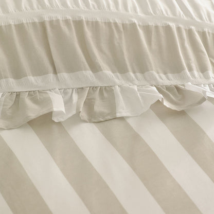 Catherine Lansfield Seersucker Frill Stripe Natural Duvet Cover Set
