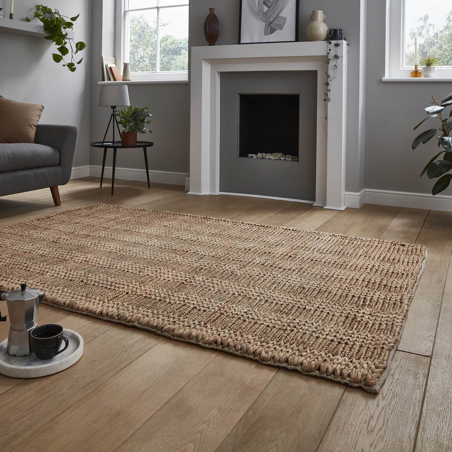 (Plain - Beige, 120 x 170 cm) Large 100 % Jute Rugs Handmade Eco-friendly Flatweave Rustic Natural Look Beige Brown Area Rug Plain Neutral Mat
