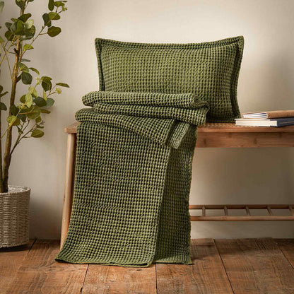Jaipur Chunky Waffle Olive Green Blanket Throw