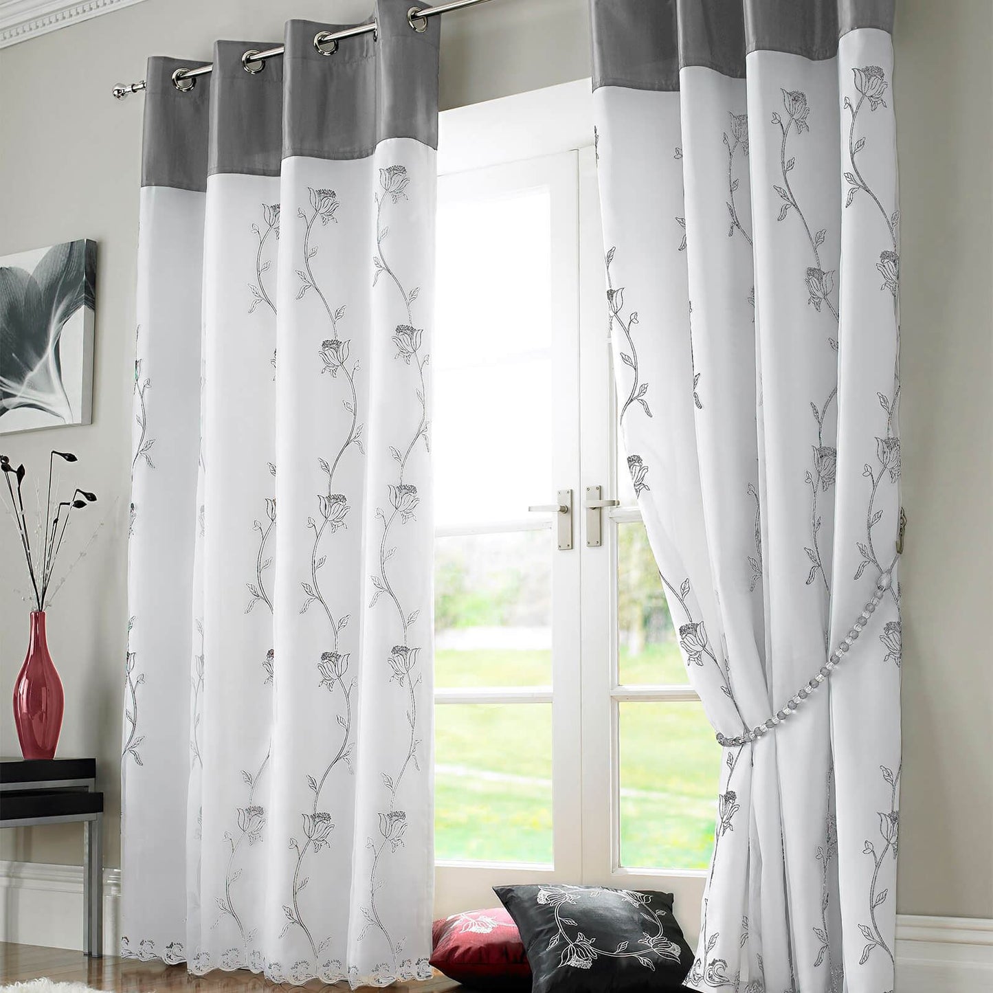 Tahiti Silver Eyelet Curtains