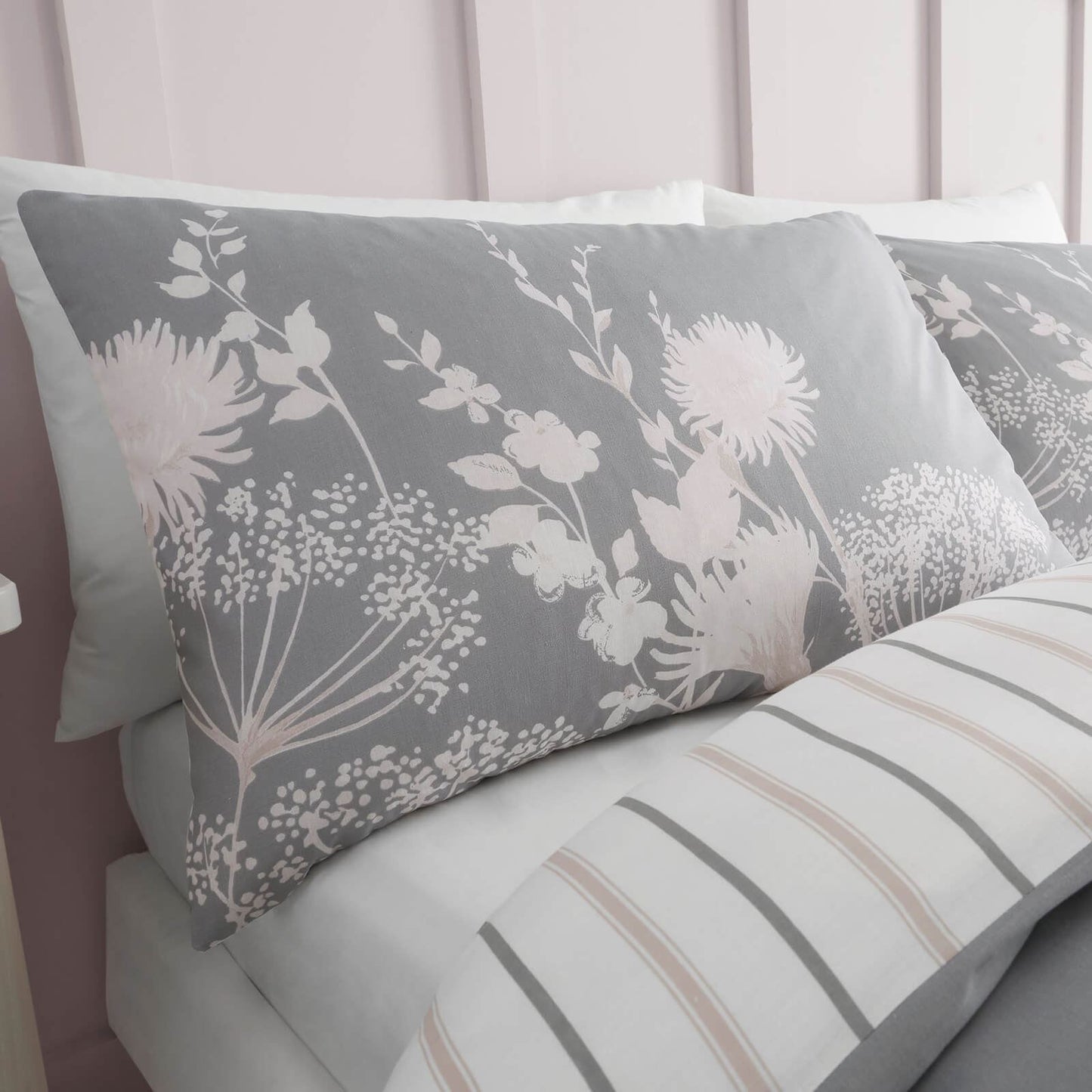 Meadowsweet Floral Pink Grey Duvet Set