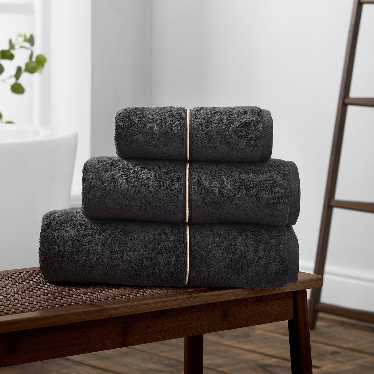 Bianca Zero Twist Satin Stitch Black Towel and Sheet