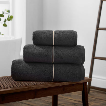 Bianca Zero Twist Satin Stitch Black Towel and Sheet
