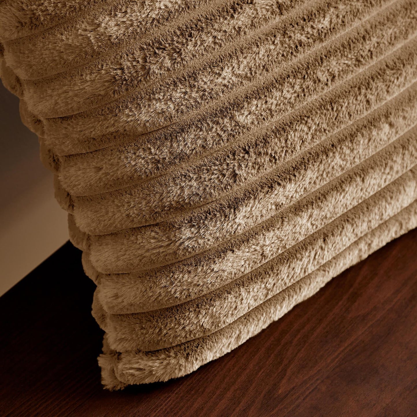 Cosy Ribbed Faux Fur Soft Touch Cushion Natural