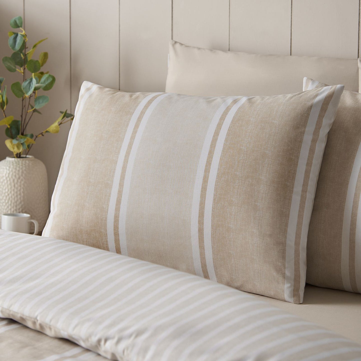 Catherine Lansfield Banded Stripe Natural Duvet Cover Set
