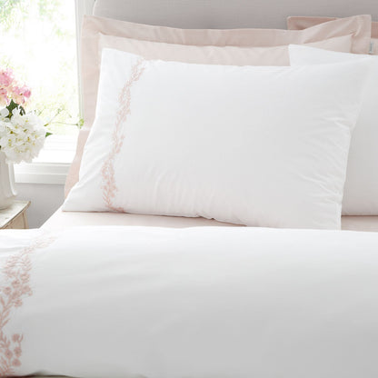 Bianca Camille Embroidered Floral White / Pink Duvet Cover Set