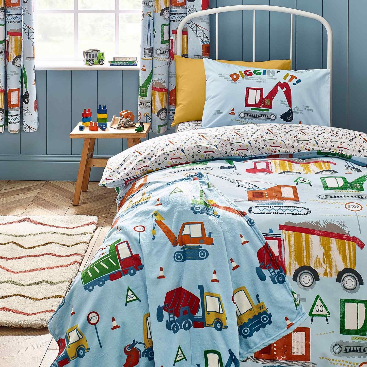 Digger Dreams Blue Duvet Cover Set