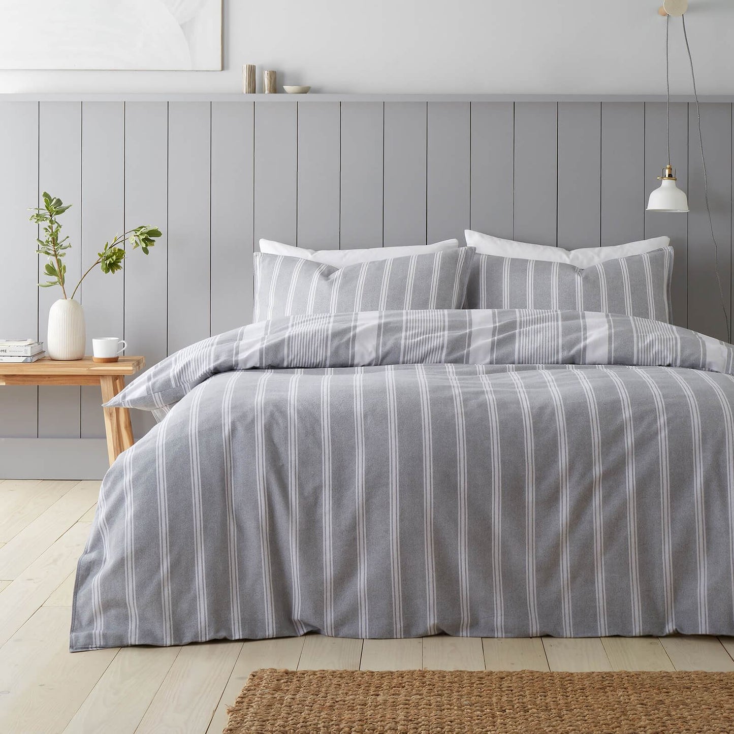 Brushed Ticking Stripe Grey Duvet Cover Set