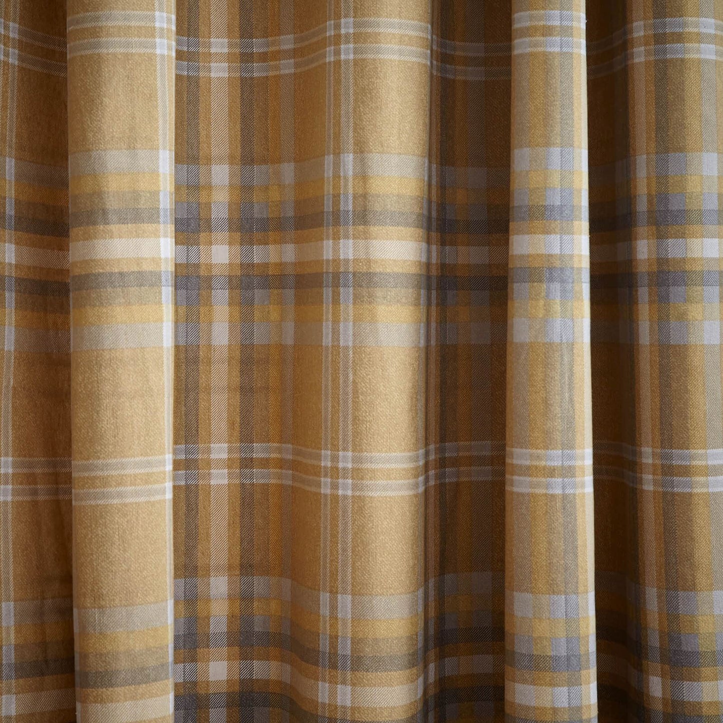 Thermal Woven Check Ochre Eyelet Curtains