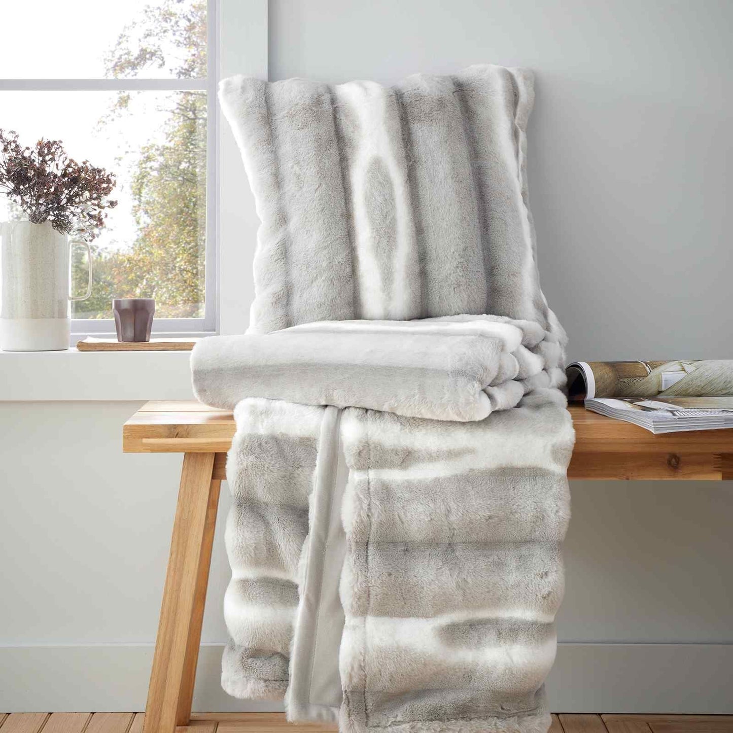 Flint Faux Fur Silver Blanket Throw