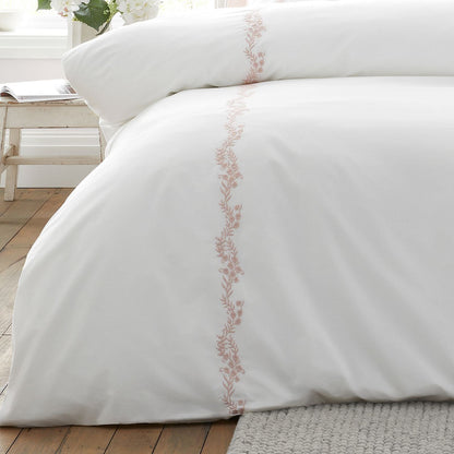 Bianca Camille Embroidered Floral White / Pink Duvet Cover Set